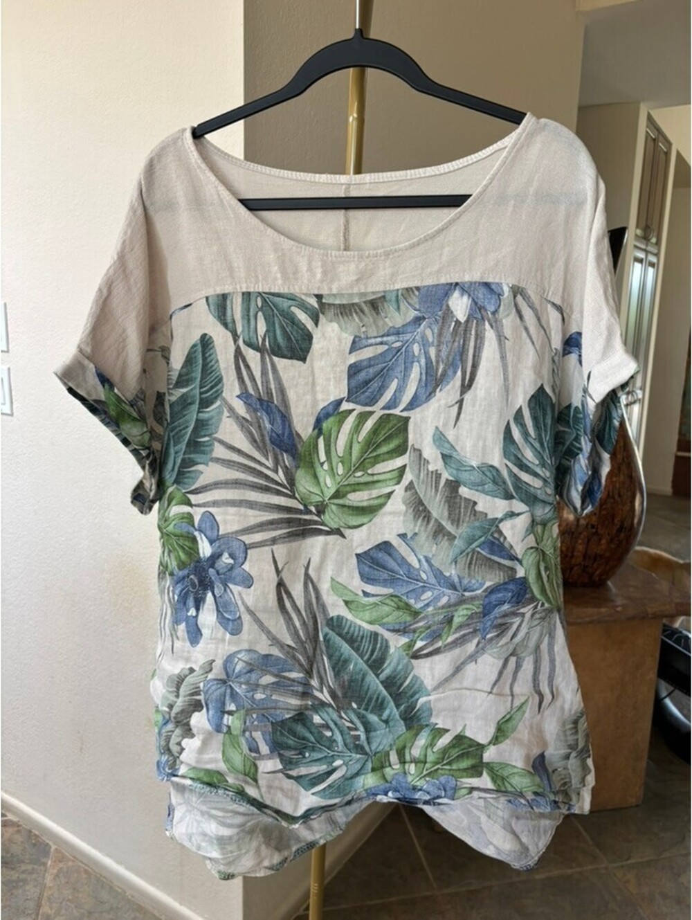 Lungo L'Arno Italy Tropical Linen High Low Blouse 1X
